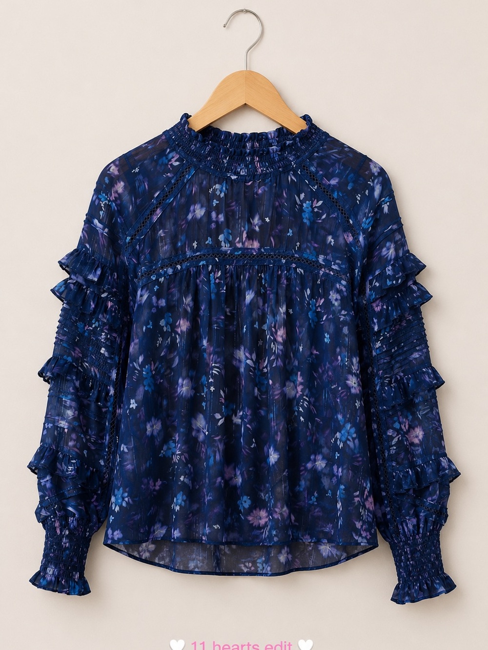 French Connection Anifrida Arica Pleat-Sleeve Top NWT Blue Med